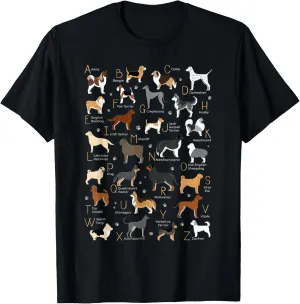ABC Dog Breeds Identification A-Z Types of Dogs Canine T-Shirt