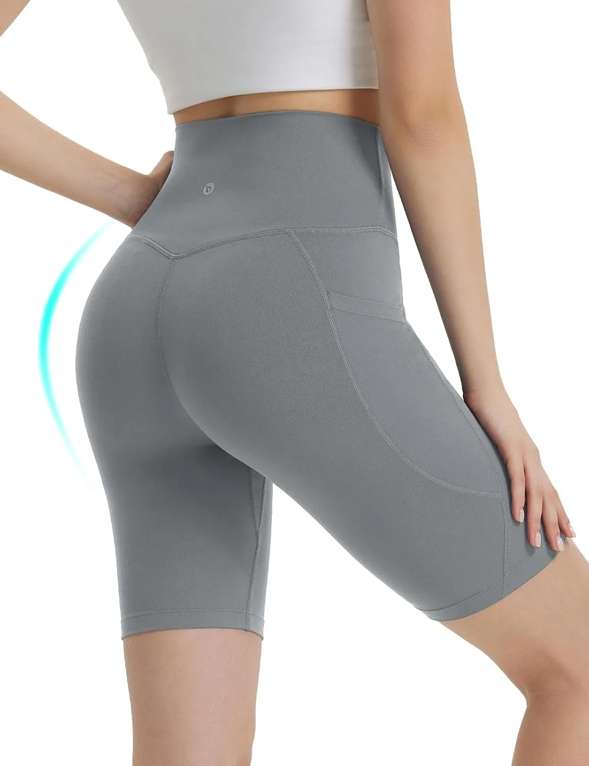 baleaf Women's 8" Biker Shorts Super High Waisted Tummy Control Yoga Workout Gym Short with Pockets