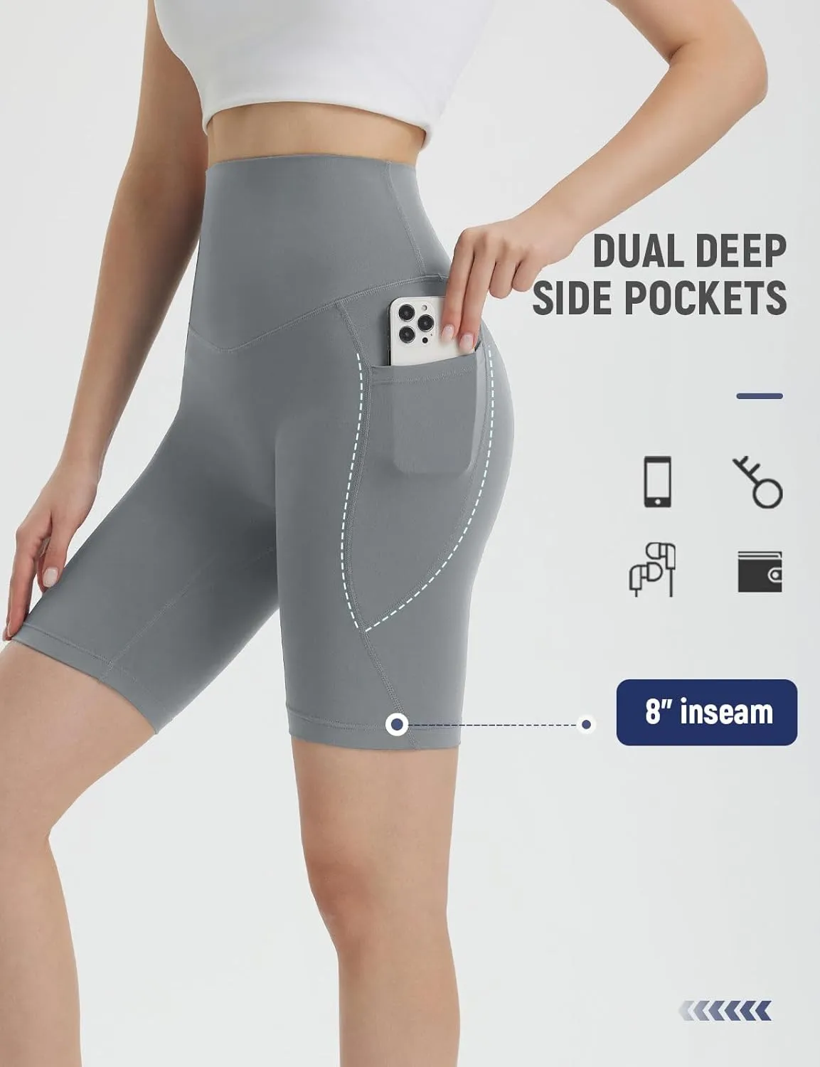 baleaf Women's 8" Biker Shorts Super High Waisted Tummy Control Yoga Workout Gym Short with Pockets