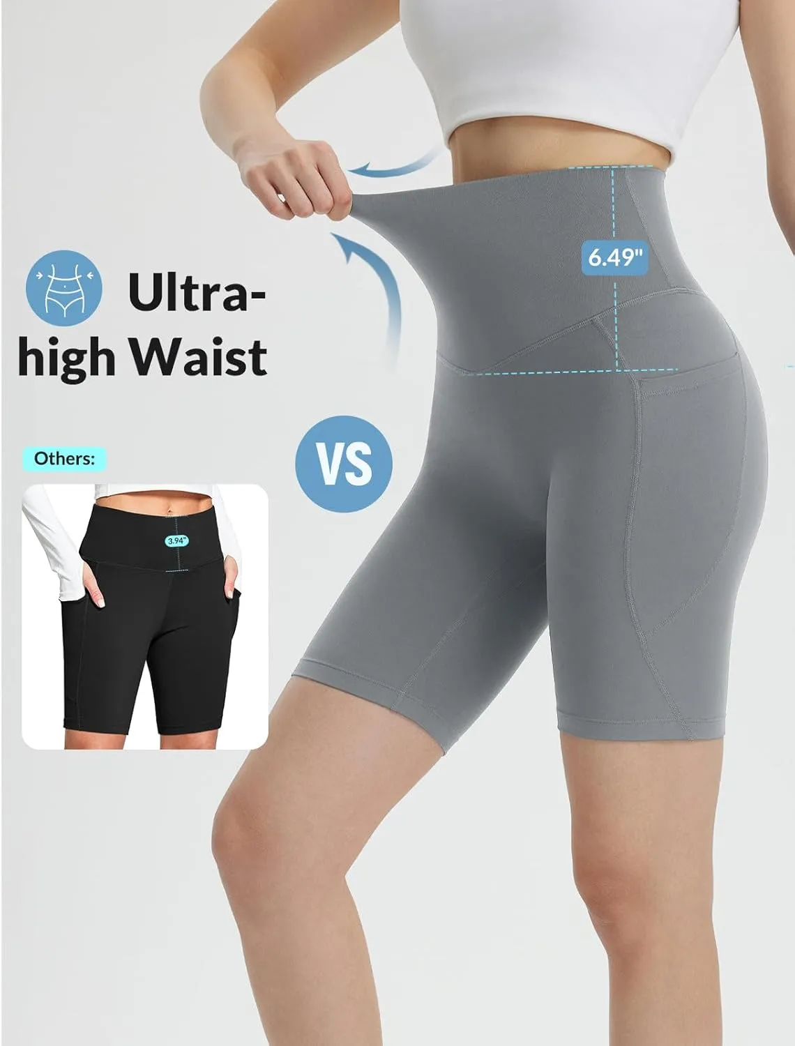 baleaf Women's 8" Biker Shorts Super High Waisted Tummy Control Yoga Workout Gym Short with Pockets