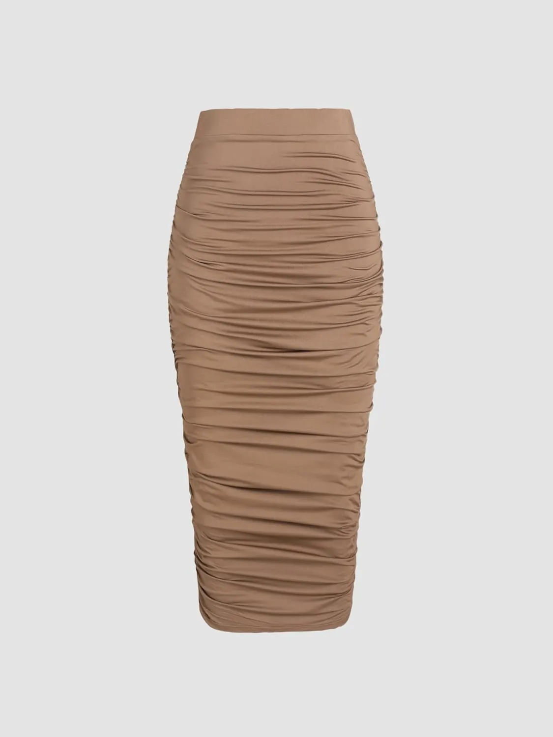 CIDER High Waist Ruched Midi Skirt