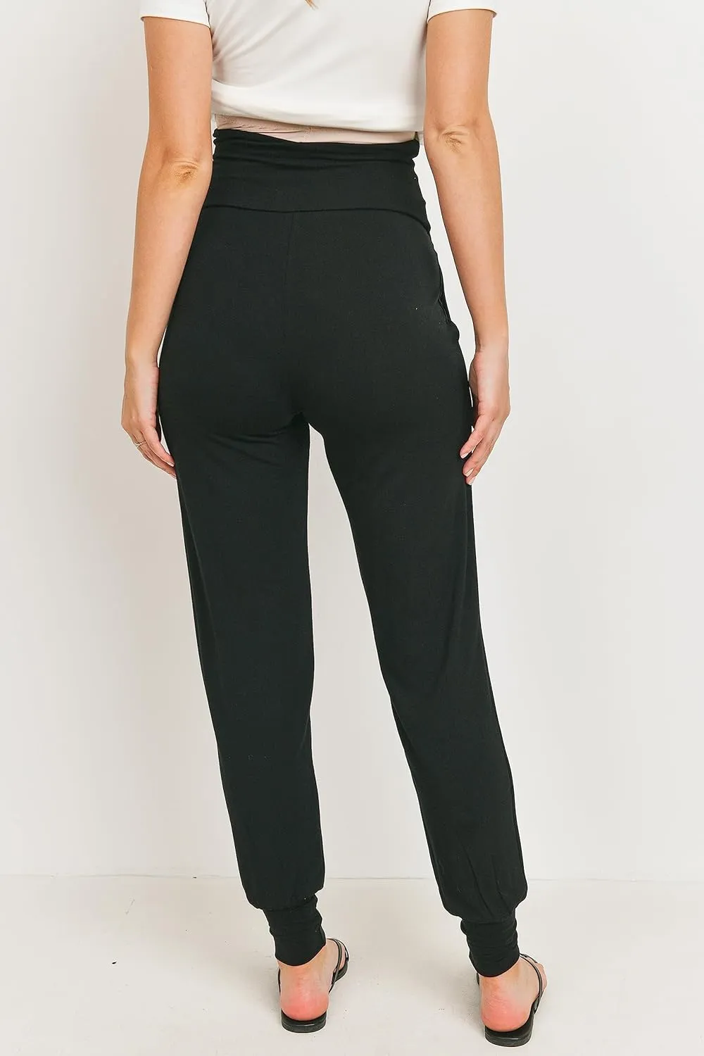 LaClef Womens Jogger Over The Belly Maternity Pants with Pockets