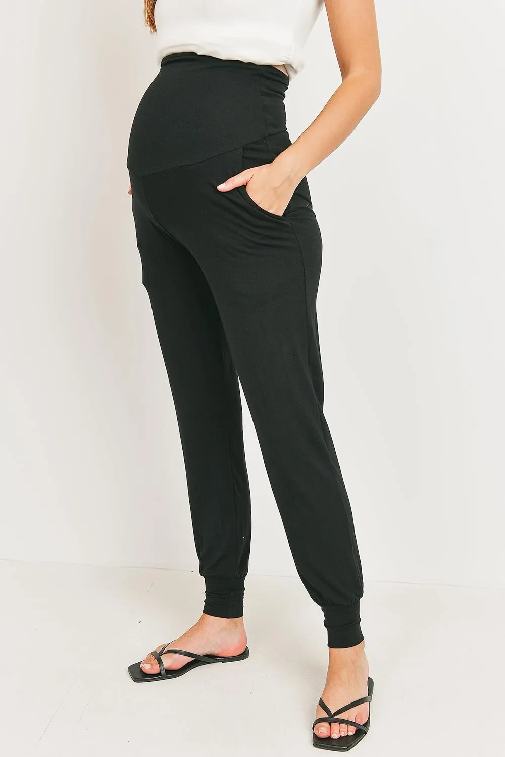 LaClef Womens Jogger Over The Belly Maternity Pants with Pockets