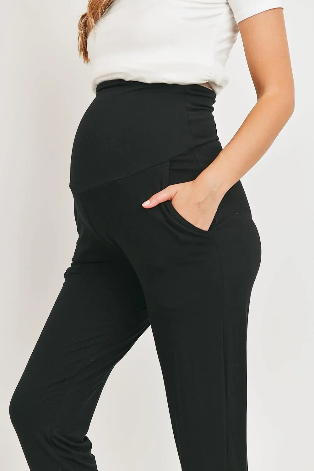 LaClef Womens Jogger Over The Belly Maternity Pants with Pockets