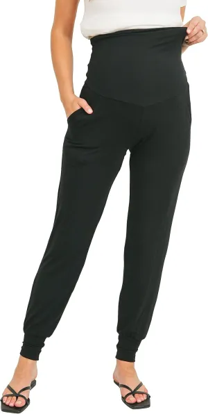 LaClef Womens Jogger Over The Belly Maternity Pants with Pockets