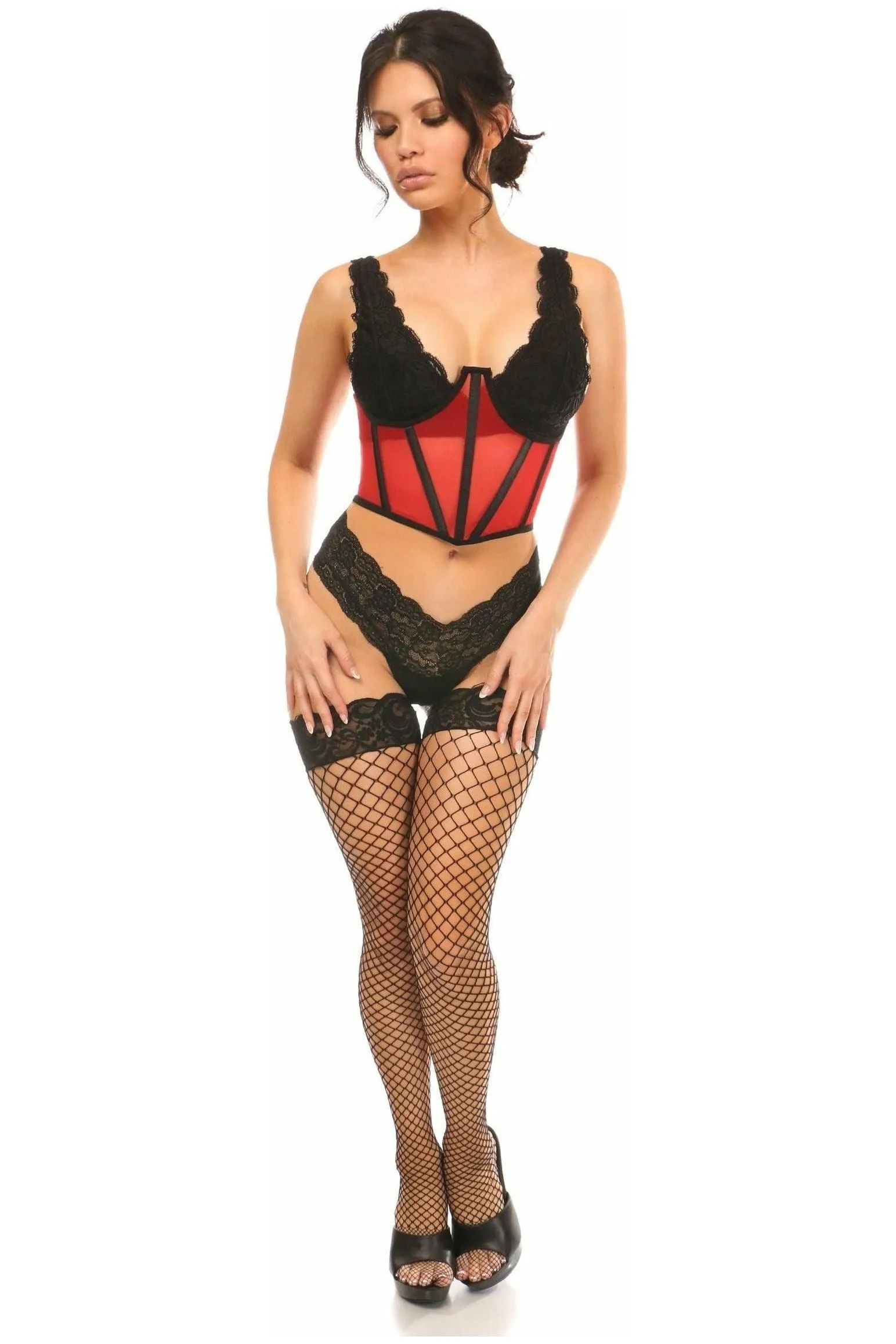 Lavish Red Mesh Open Cup Waist Cincher