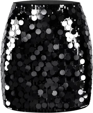 MANER Women's Sequin Skirt Sparkle Stretchy Bodycon Mini Skirts Night Out Party