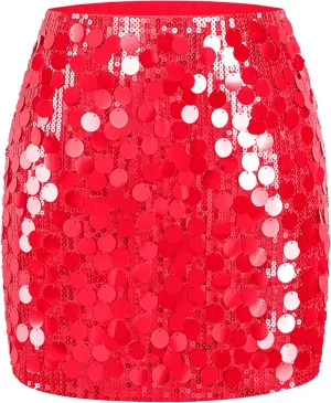 MANER Women's Sequin Skirt Sparkle Stretchy Bodycon Mini Skirts Night Out Party