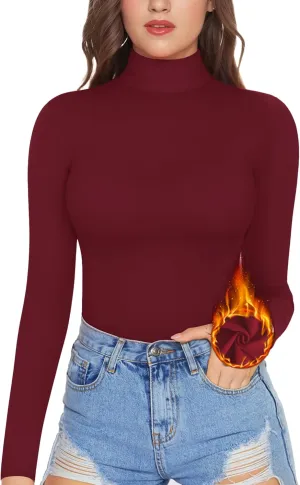 MANGOPOP Women's Mock Turtle Neck Fleece Lined Long Sleeve Thermal Underwear T Shirt Tops Tee