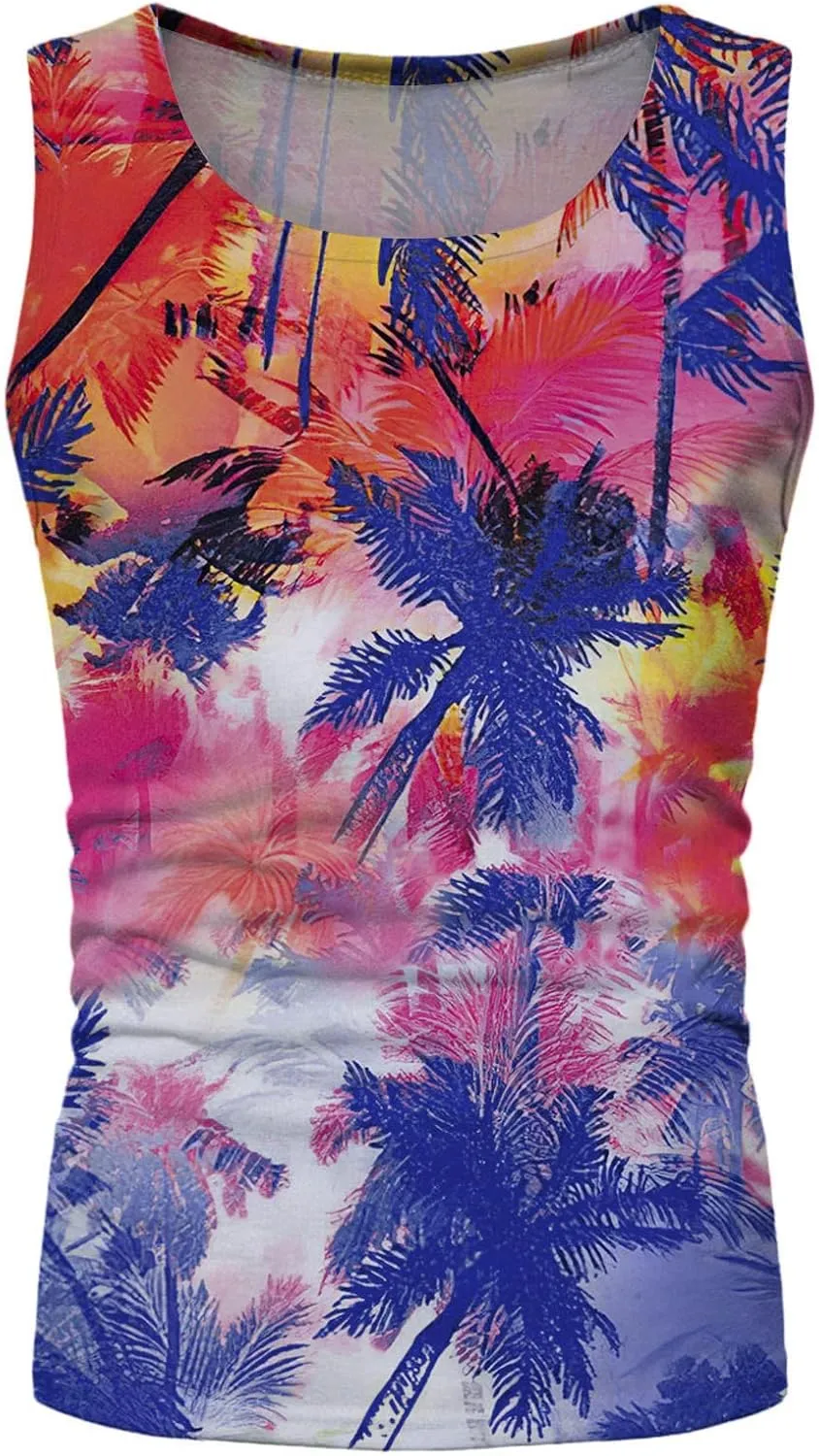 NaRHbrg Palm Tree Tanks Tops for Mens Cool Printed Graphic Sleeveless Tank Top Muscle Shirt for Workout Gym Jogging