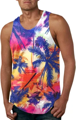 NaRHbrg Palm Tree Tanks Tops for Mens Cool Printed Graphic Sleeveless Tank Top Muscle Shirt for Workout Gym Jogging