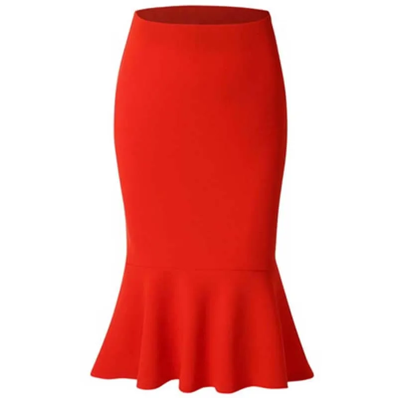 New Skirts Hot Sale Women's Spring Autumn Elastic High Waist Ruffles Skirts Woman Hip Trumpet Skirt Mermaid