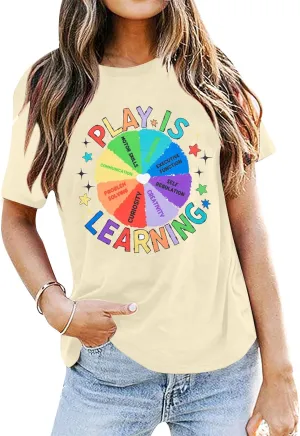 Play is Learning Tshirts Women Kindergarten Teacher Shirts Teacher Appreciation Tops