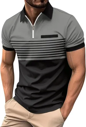 Polo Shirts Man Casual Oversized Short Sleeve Button Lapel Golf Tee Shirt Fashion Solid Color Stripe Cozy Fit Tops