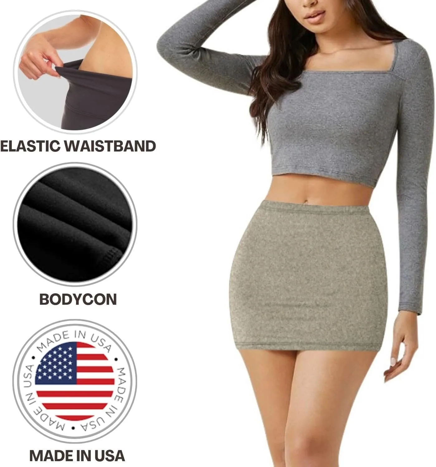 Sweet Hearts Womens Elastic Waist Mini Pencil Skirt - Cotton High Waist Above Knee Basic Bodycon Short Skirt Made in USA