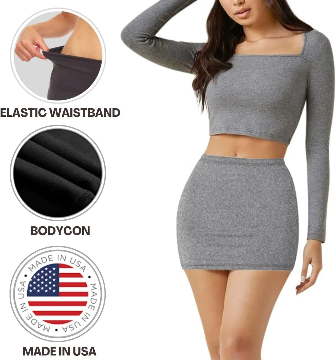 Sweet Hearts Womens Elastic Waist Mini Pencil Skirt - Cotton High Waist Above Knee Basic Bodycon Short Skirt Made in USA