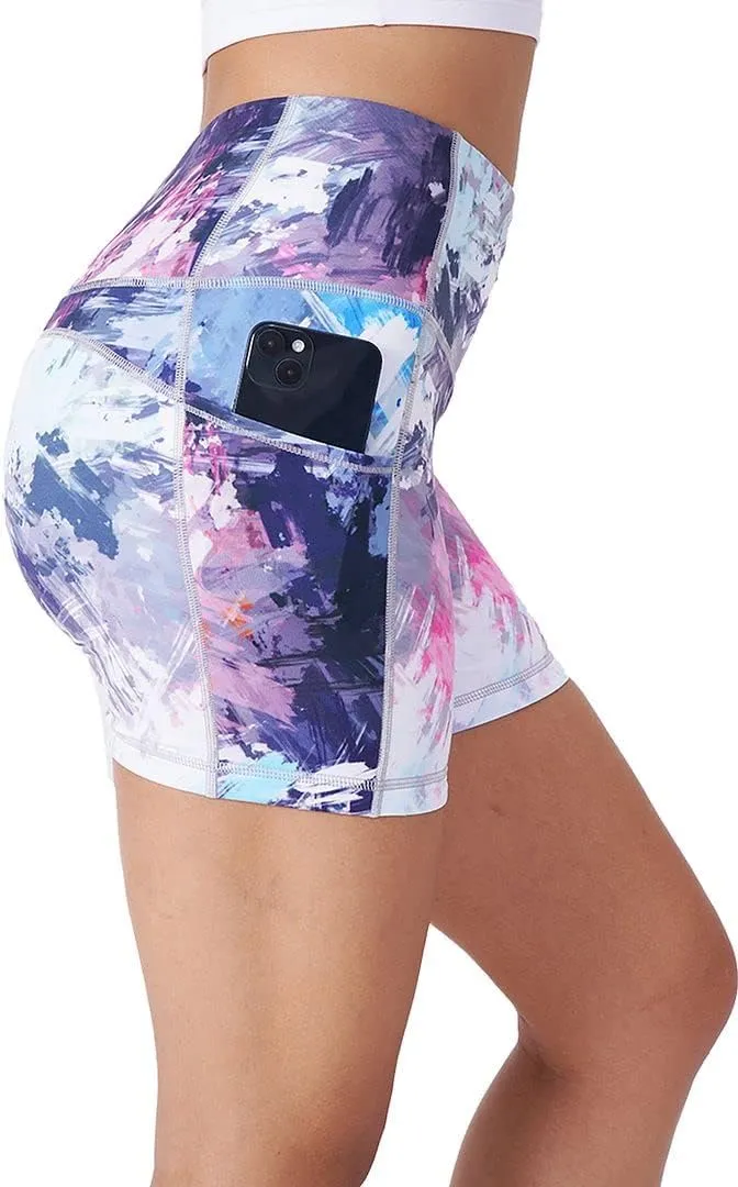 Tough Mode Women High Rise 5" Super Soft Athletic Shorts Pockets Bike Fitness Workout Running Yoga Tummy Control