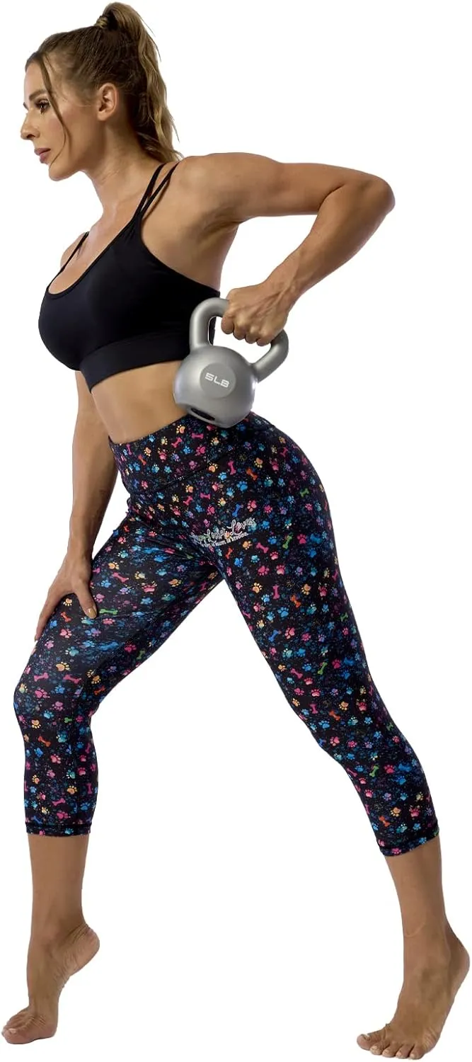 UIUO-UIPEU Pattern Printed Capri Leggings with Pockets for Women Tummy Control Workout Yoga Capris