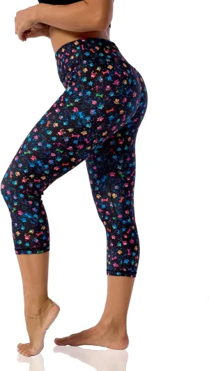 UIUO-UIPEU Pattern Printed Capri Leggings with Pockets for Women Tummy Control Workout Yoga Capris
