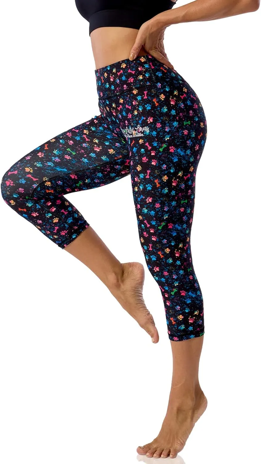 UIUO-UIPEU Pattern Printed Capri Leggings with Pockets for Women Tummy Control Workout Yoga Capris