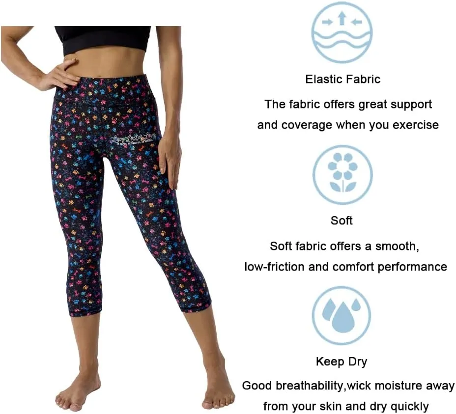 UIUO-UIPEU Pattern Printed Capri Leggings with Pockets for Women Tummy Control Workout Yoga Capris