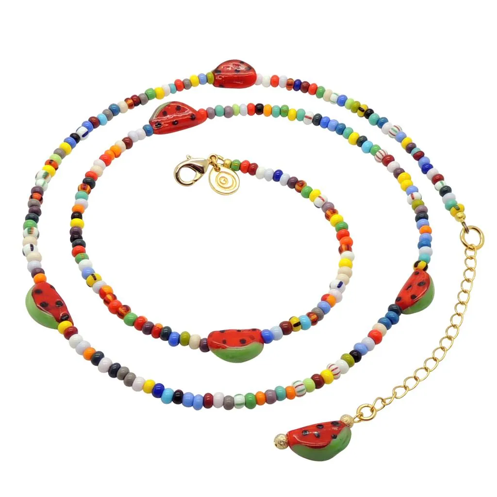 Watermelon Charm Balagan Multicolour Glass Bead Belly Chain