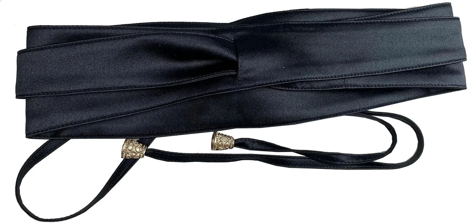 Woman Belt Strap Wide Waist Satin Obi For Dress Bowknot Self Tie Wrap Around Obi Waist Band Cinch Waist Belt