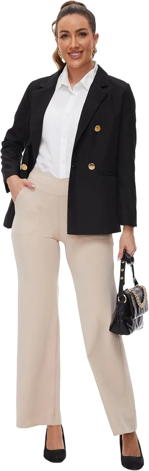 Womens 27"/29"/31" Wide Leg Yoga Gym Athletic Loose Pants V Waist High Waist Tall, Petite, Regular for Lounge Slacks