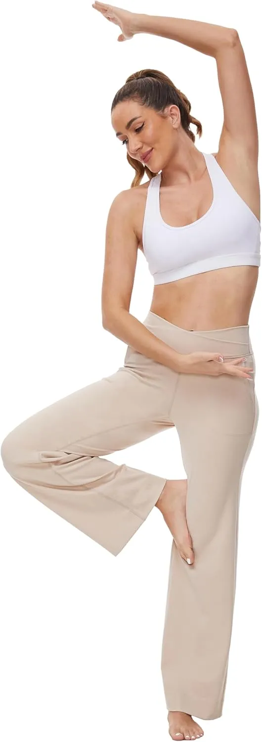 Womens 27"/29"/31" Wide Leg Yoga Gym Athletic Loose Pants V Waist High Waist Tall, Petite, Regular for Lounge Slacks